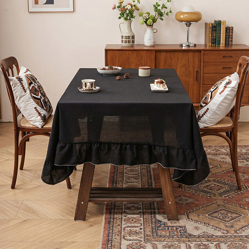 New solid-color linen tablecloth with ruffles