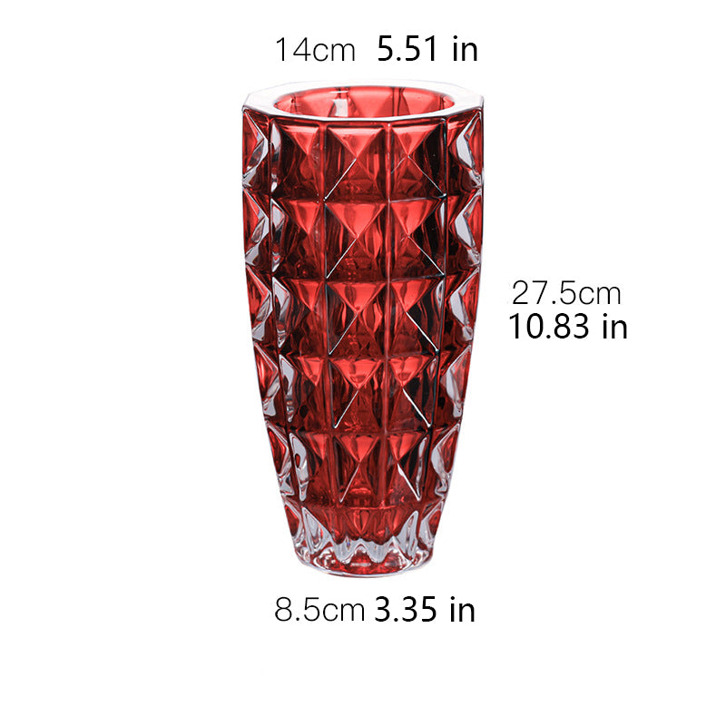 A thick, crystal-clear crystal glass vase.