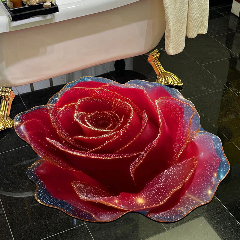 Visually stunning 3D floral-patterned non-slip, absorbent floor mat.