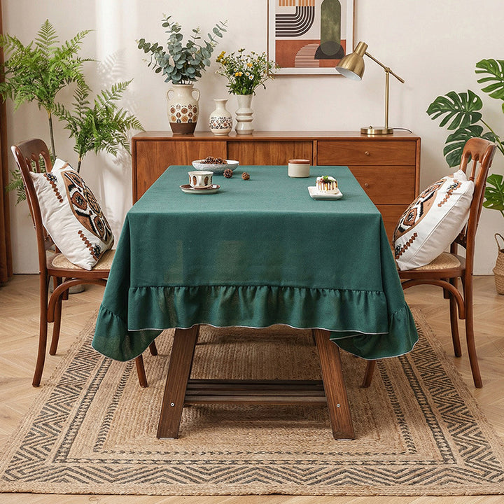 New solid-color linen tablecloth with ruffles