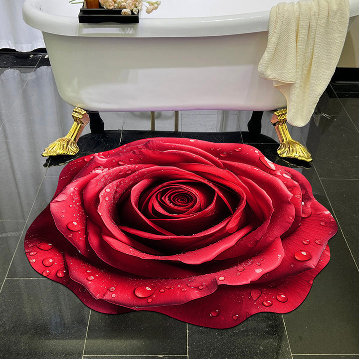 Visually stunning 3D floral-patterned non-slip, absorbent floor mat.