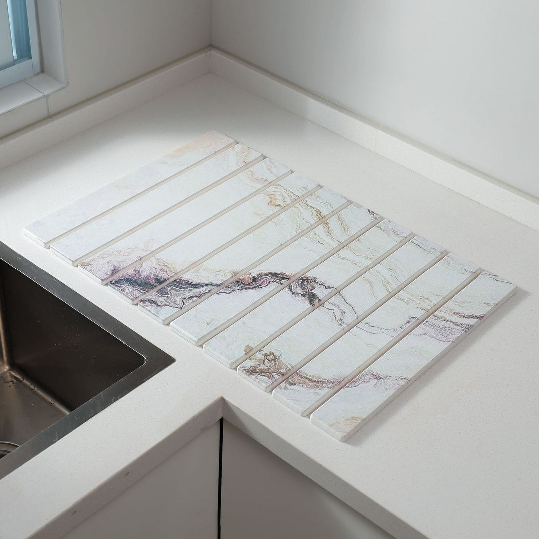 Foldable Marble-Pattern Countertop Mat (Absorbent &amp; Heat-Resistant)