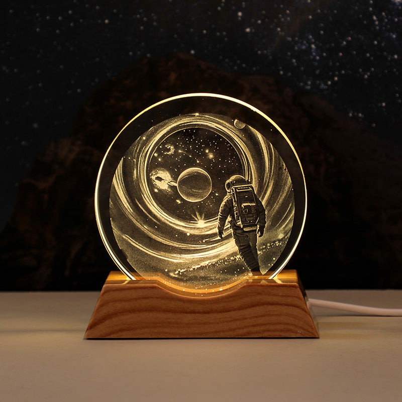 3D Laser-Engraved Crystal Disc + Lighted Plastic Base
