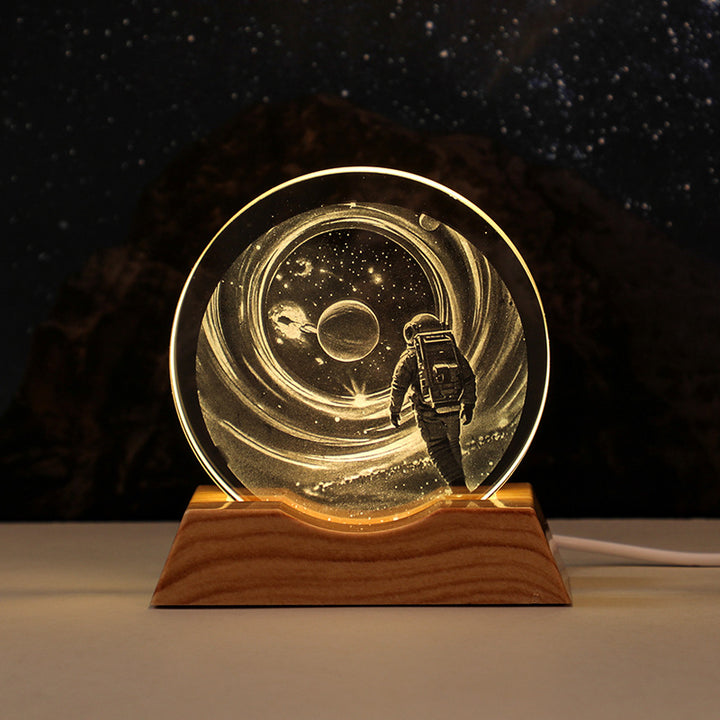 3D Laser-Engraved Crystal Disc + Lighted Plastic Base
