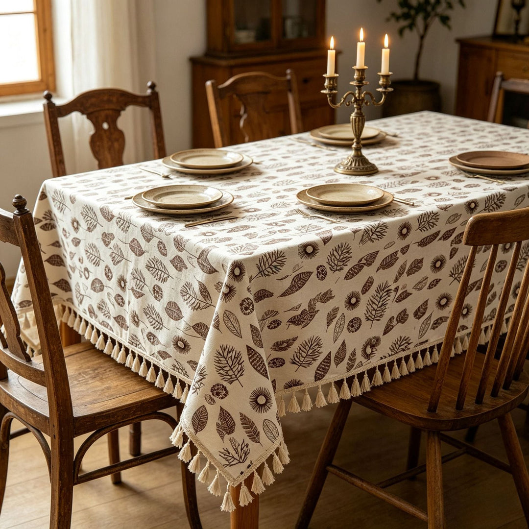 Ethnic-style vintage cotton-linen tablecloth