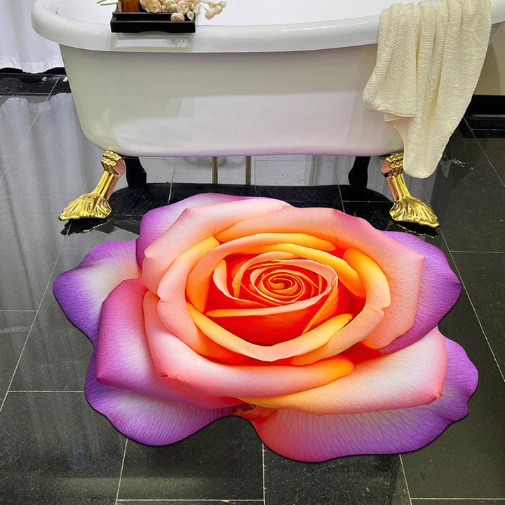 Visually stunning 3D floral-patterned non-slip, absorbent floor mat.