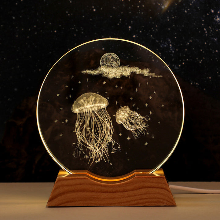 3D Laser-Engraved Crystal Disc + Lighted Plastic Base