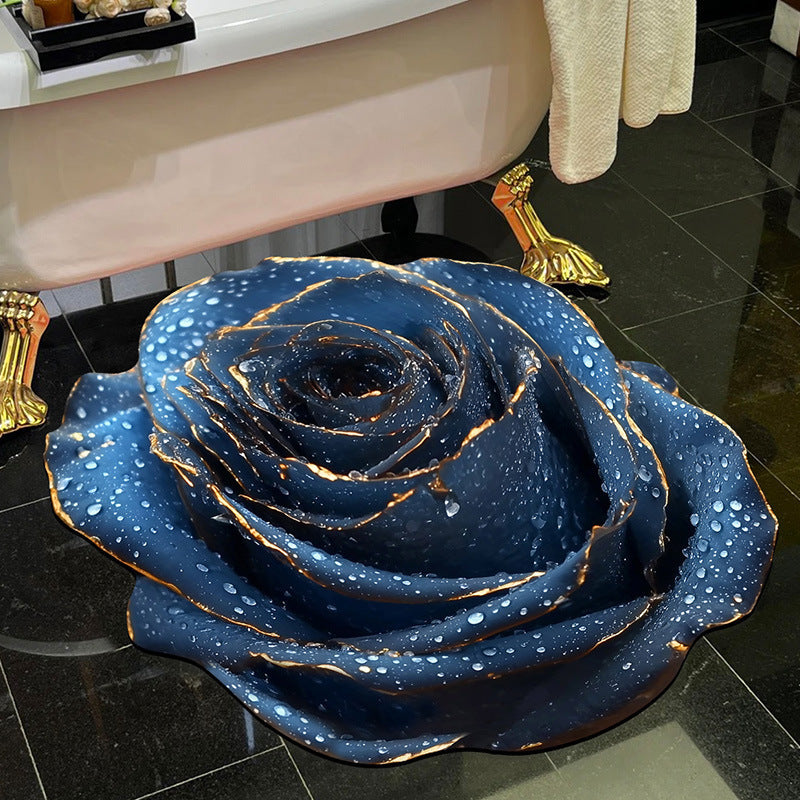 Visually stunning 3D floral-patterned non-slip, absorbent floor mat.