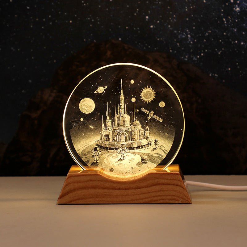 3D Laser-Engraved Crystal Disc + Lighted Plastic Base