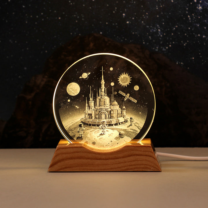3D Laser-Engraved Crystal Disc + Lighted Plastic Base
