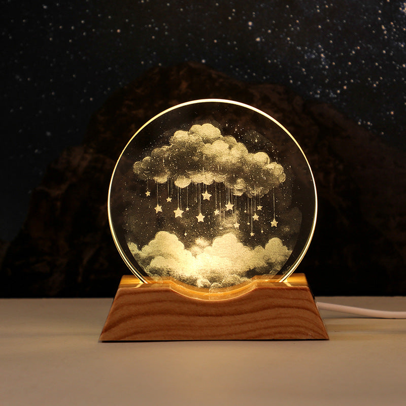 3D Laser-Engraved Crystal Disc + Lighted Plastic Base