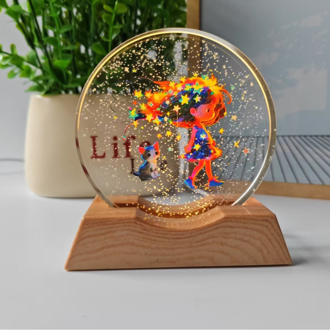 Starry Sky Color 3D Laser-Engraved Crystal Disc Night Light