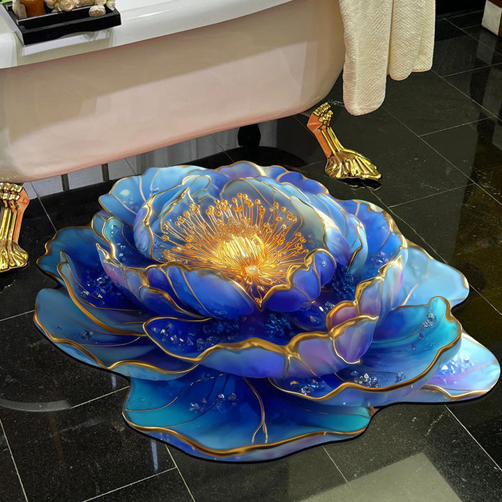 Visually stunning 3D floral-patterned non-slip, absorbent floor mat.