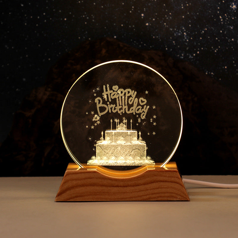 3D Laser-Engraved Crystal Disc + Lighted Plastic Base