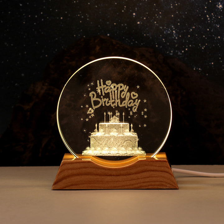 3D Laser-Engraved Crystal Disc + Lighted Plastic Base