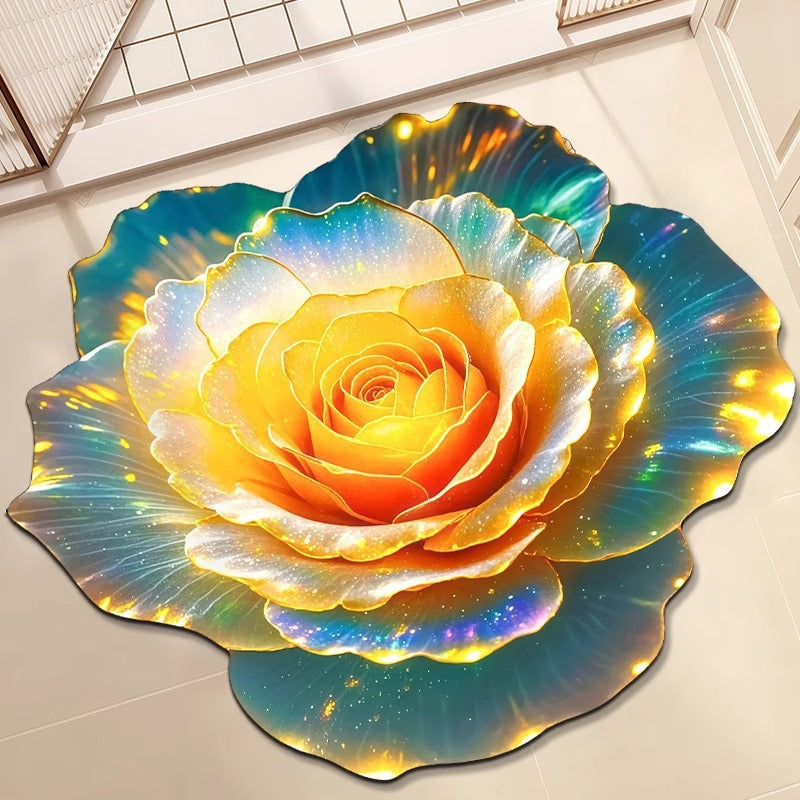 Visually stunning 3D floral-patterned non-slip, absorbent floor mat.