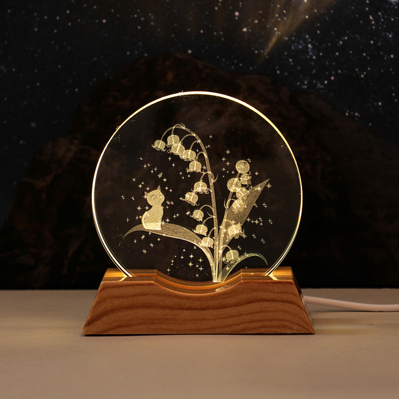3D Laser-Engraved Crystal Disc + Lighted Plastic Base