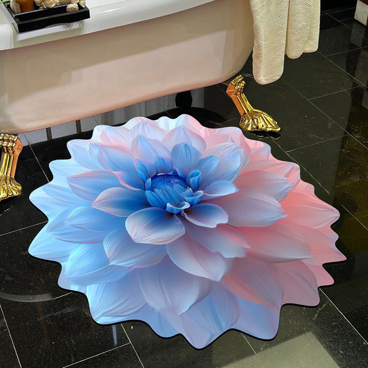 Visually stunning 3D floral-patterned non-slip, absorbent floor mat.