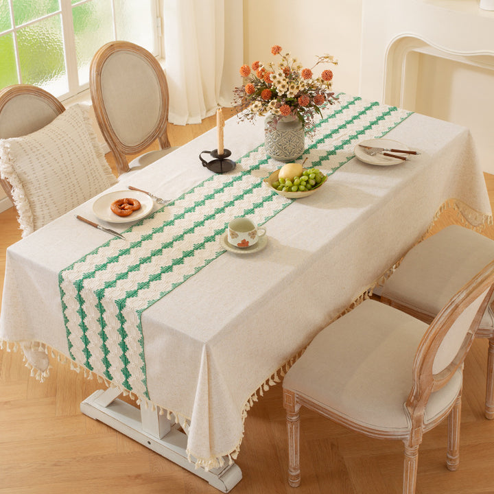 New Nordic-style patchwork tablecloth with tassels