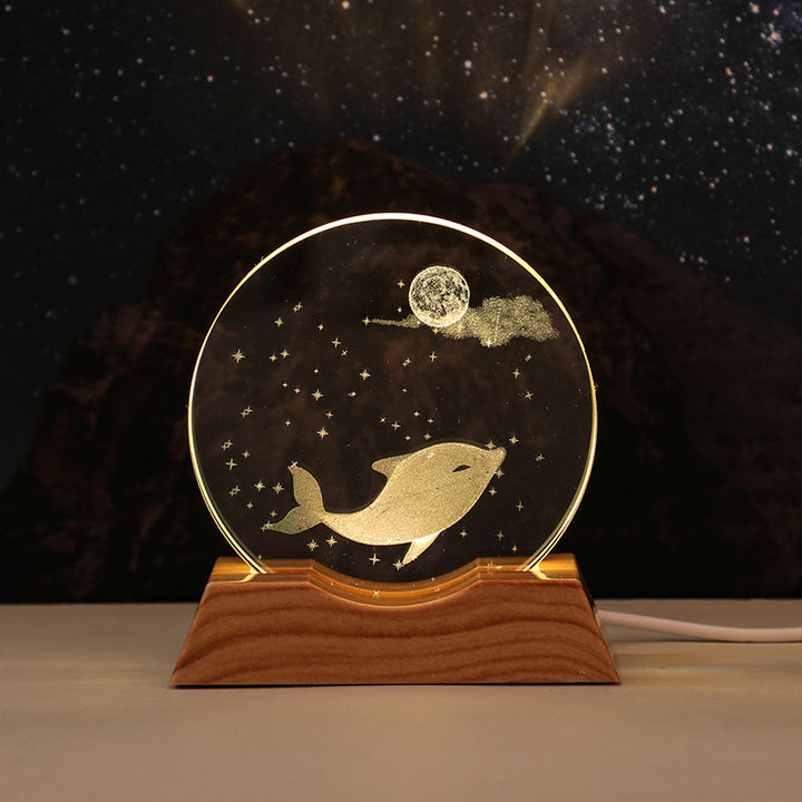 3D Laser-Engraved Crystal Disc + Lighted Plastic Base