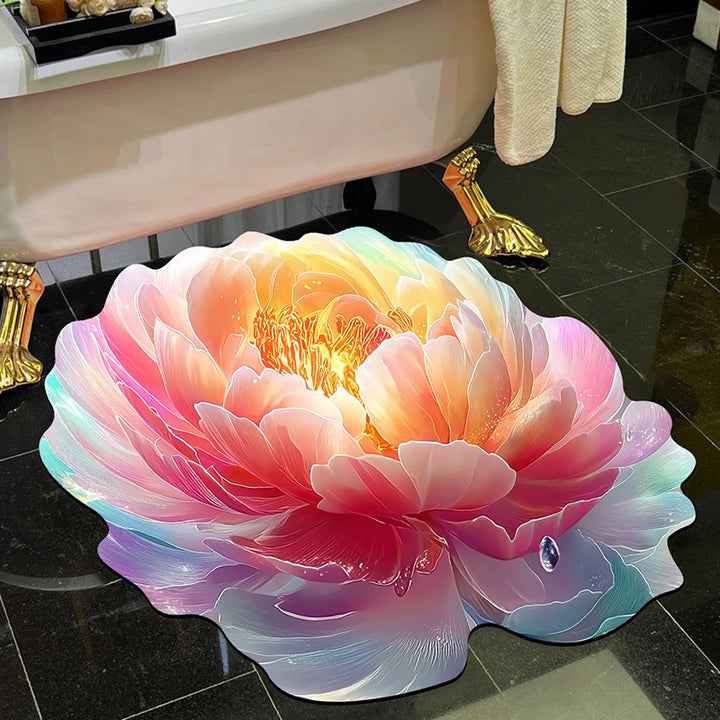 Visually stunning 3D floral-patterned non-slip, absorbent floor mat.