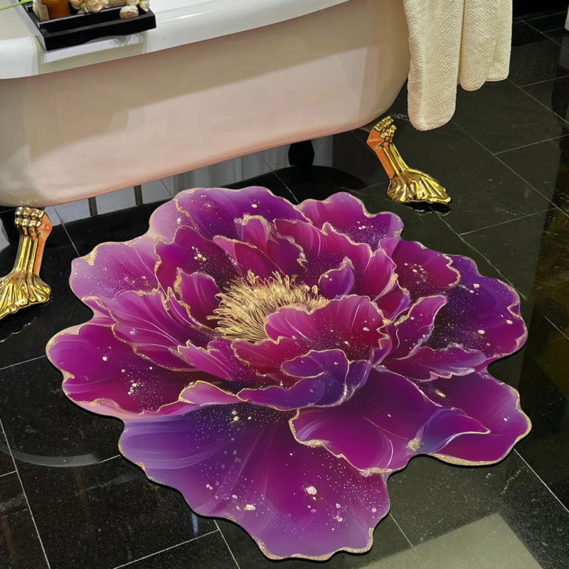 Visually stunning 3D floral-patterned non-slip, absorbent floor mat.