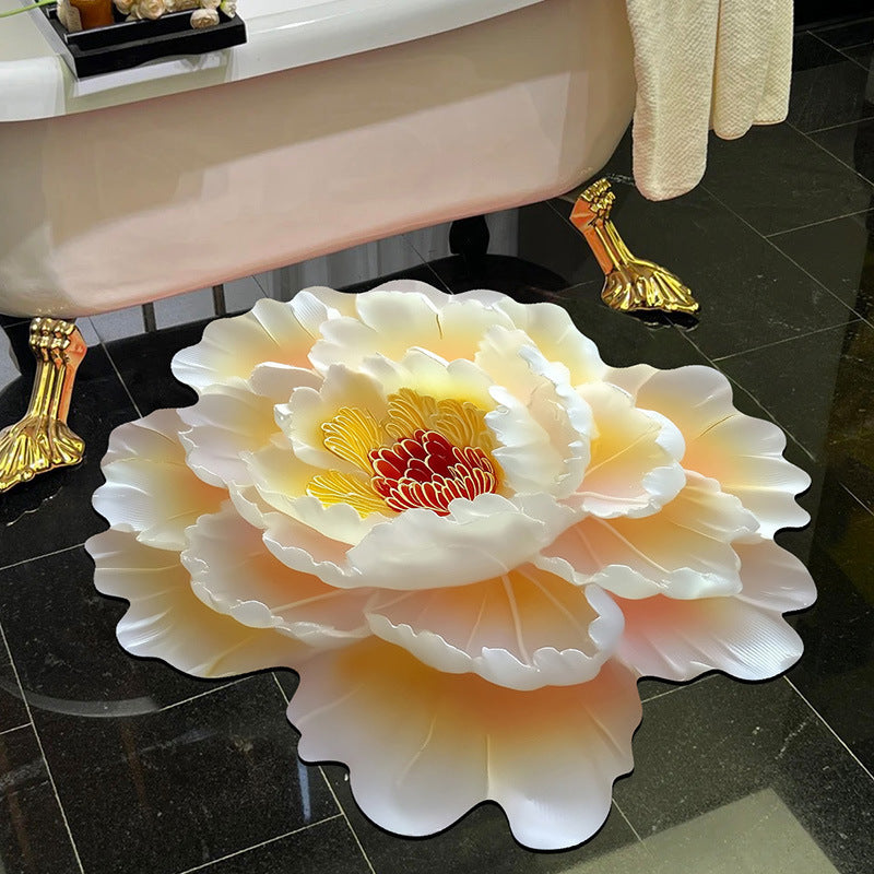 Visually stunning 3D floral-patterned non-slip, absorbent floor mat.