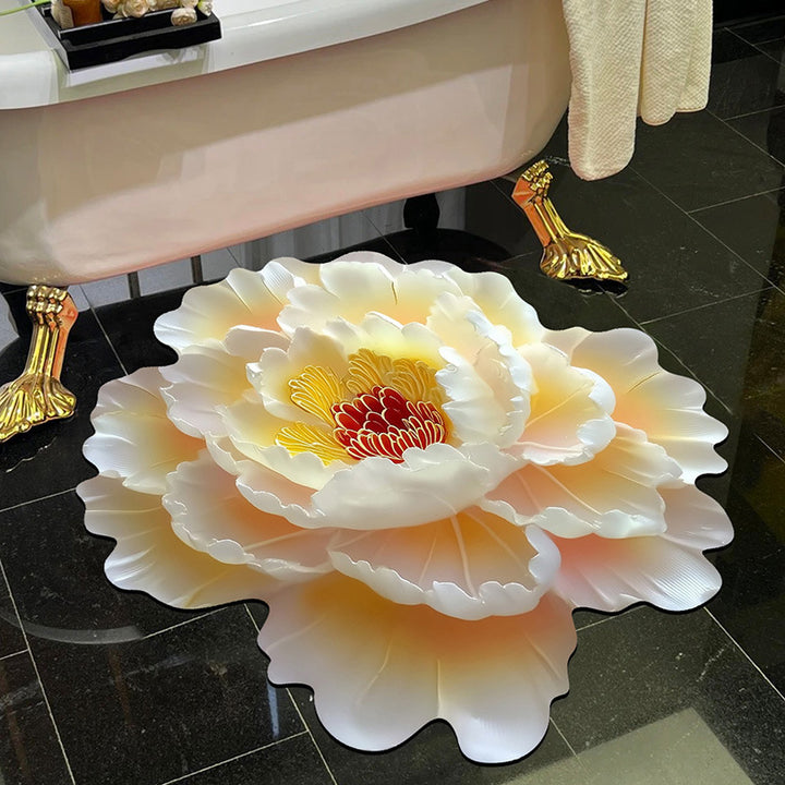 Visually stunning 3D floral-patterned non-slip, absorbent floor mat.