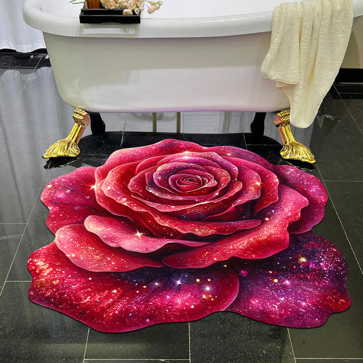 Visually stunning 3D floral-patterned non-slip, absorbent floor mat.