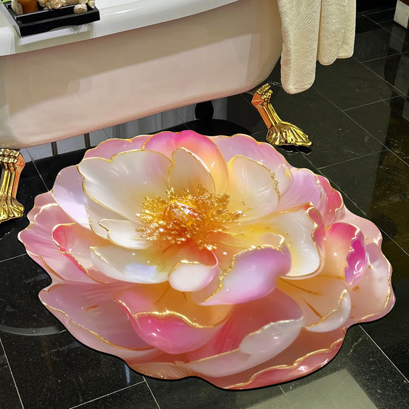 Visually stunning 3D floral-patterned non-slip, absorbent floor mat.