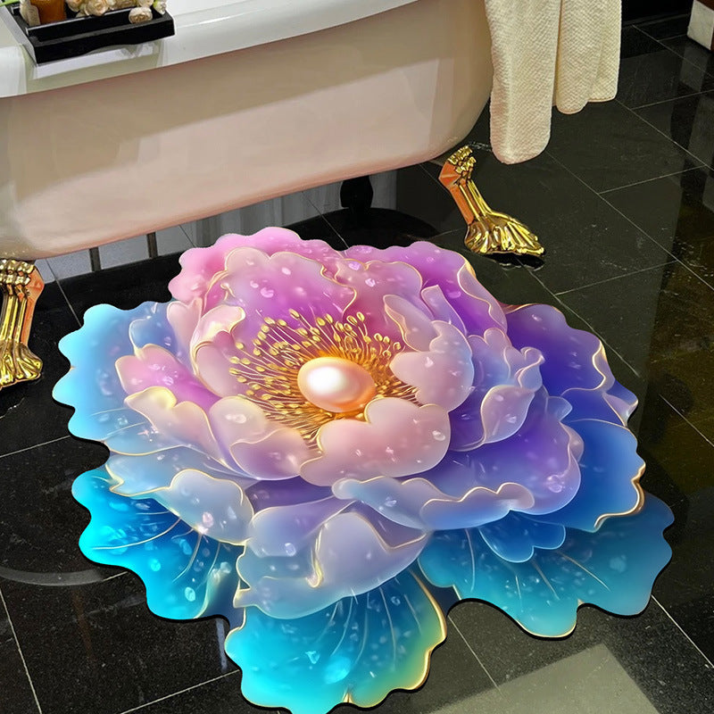 Visually stunning 3D floral-patterned non-slip, absorbent floor mat.