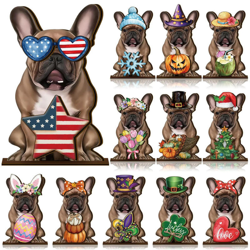Best-selling interchangeable wooden puppy decoration