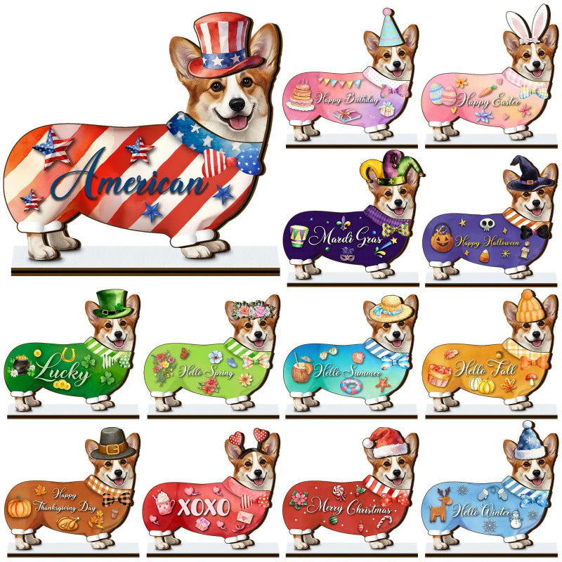 Best-selling interchangeable wooden puppy decoration