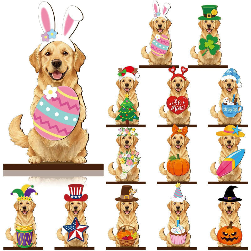 Best-selling interchangeable wooden puppy decoration