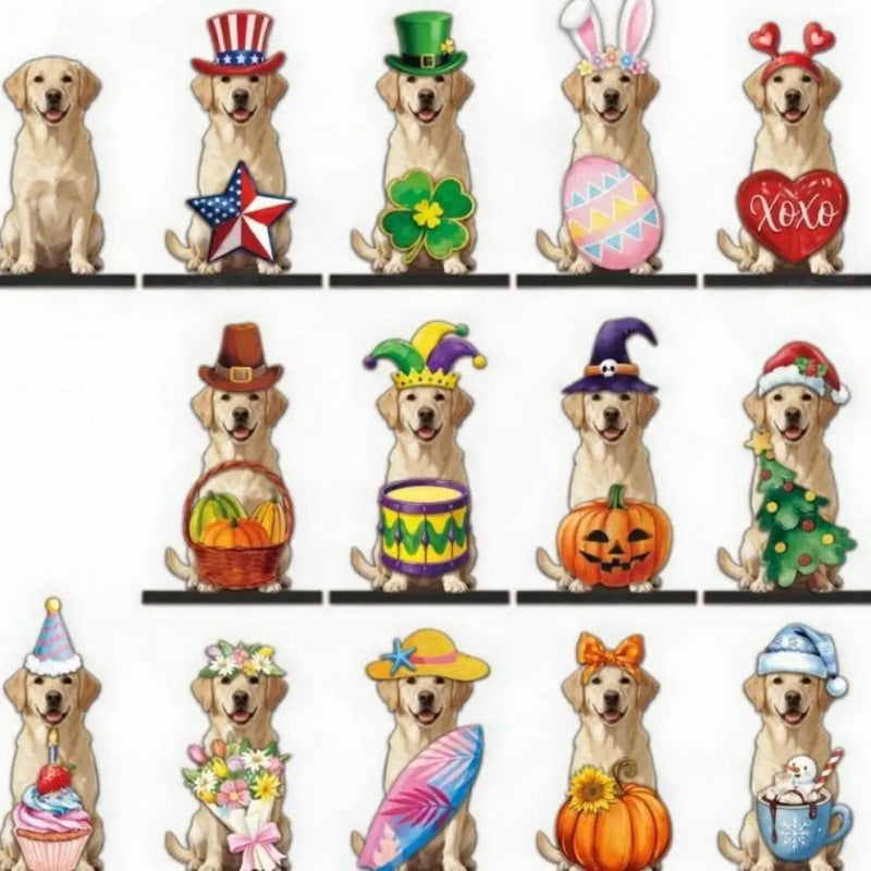 Best-selling interchangeable wooden puppy decoration