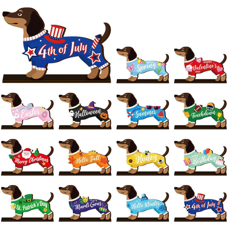 Best-selling interchangeable wooden puppy decoration