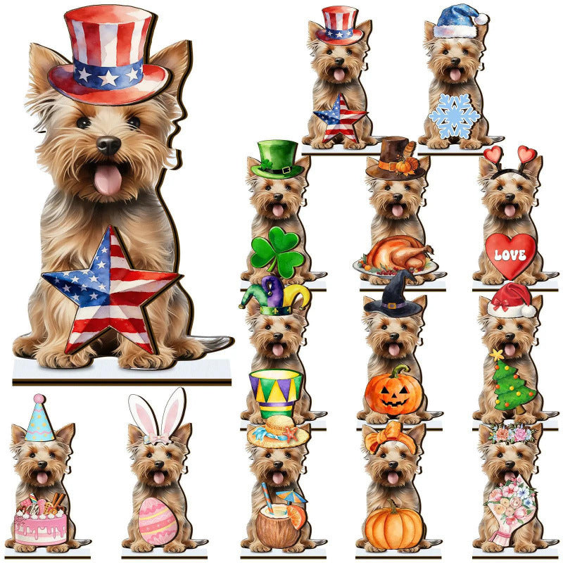 Best-selling interchangeable wooden puppy decoration