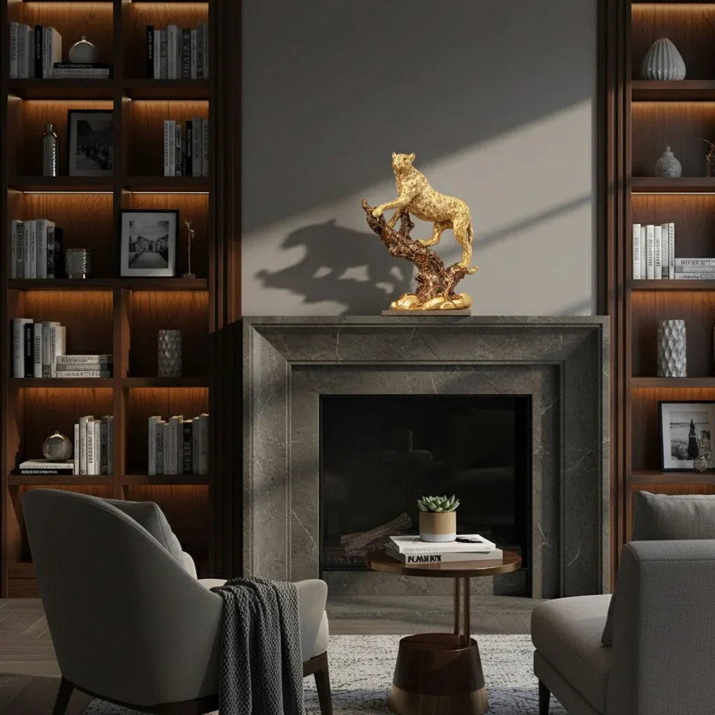 Golden Leopard Sculpture