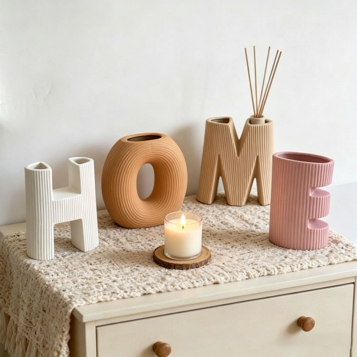 "HOME" Letter Multicolored Ceramic Vase Set