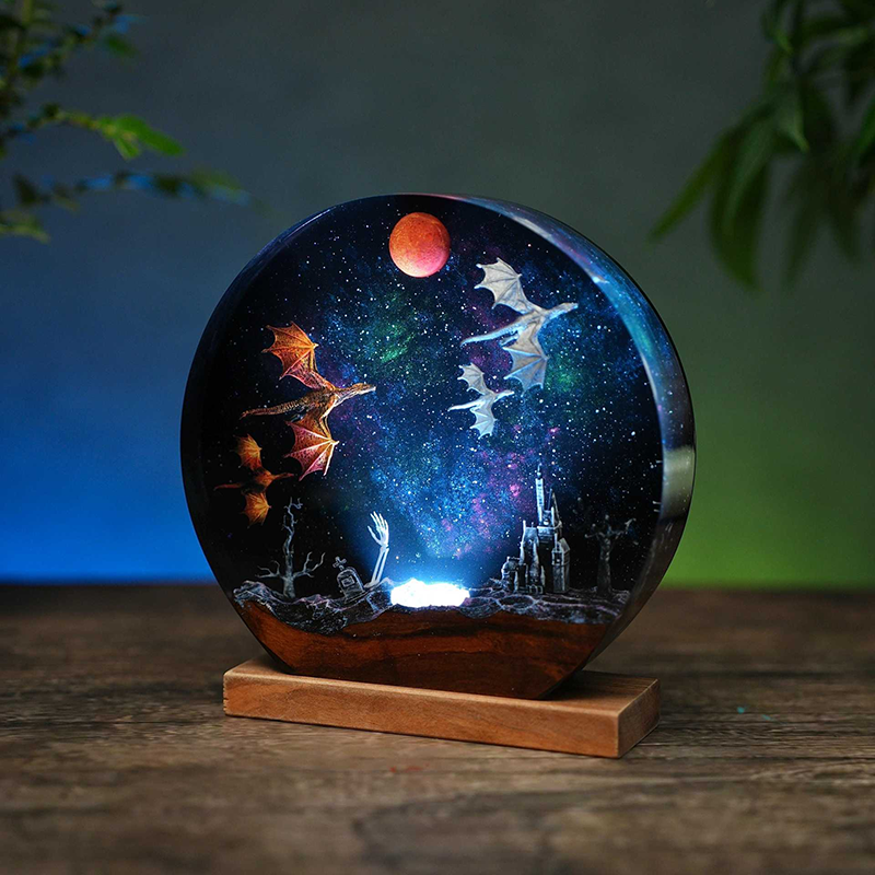 Ice Dragon and Fire Dragon Epoxy Resin Lamps