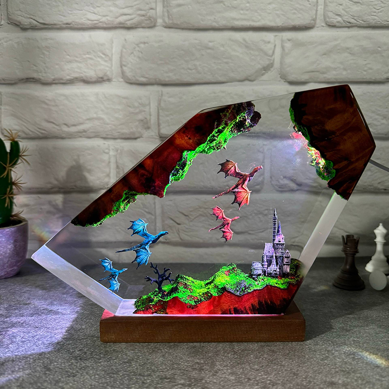Fire Dragon and Ice Dragon Resin Art Lamps