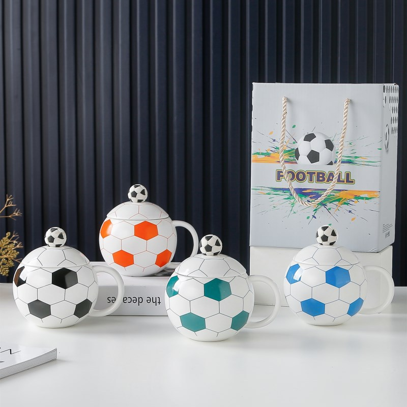 Football-Shaped Ceramic Mug with Lid (Souvenir)