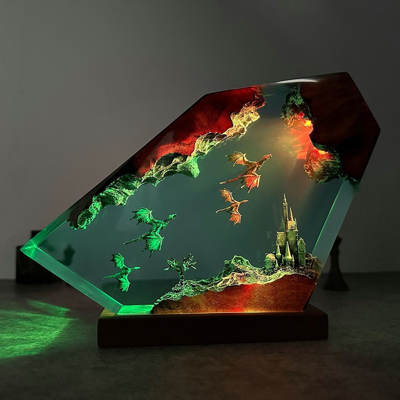 Fire Dragon and Ice Dragon Resin Art Lamps