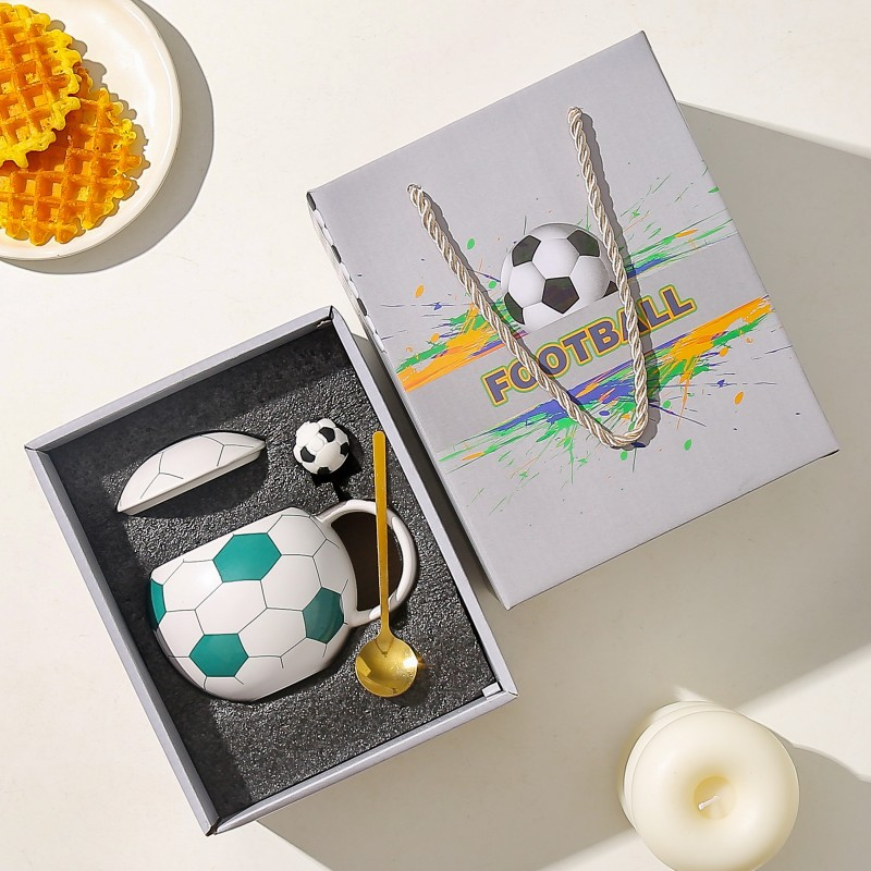 Football-Shaped Ceramic Mug with Lid (Souvenir)