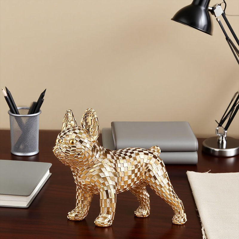 Gold-colored French Bulldog resin craft
