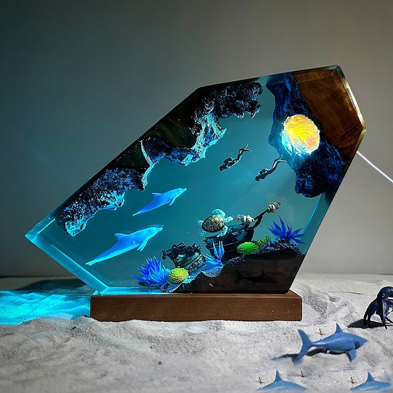 Dolphin and Sea Turtle Resin Night Light