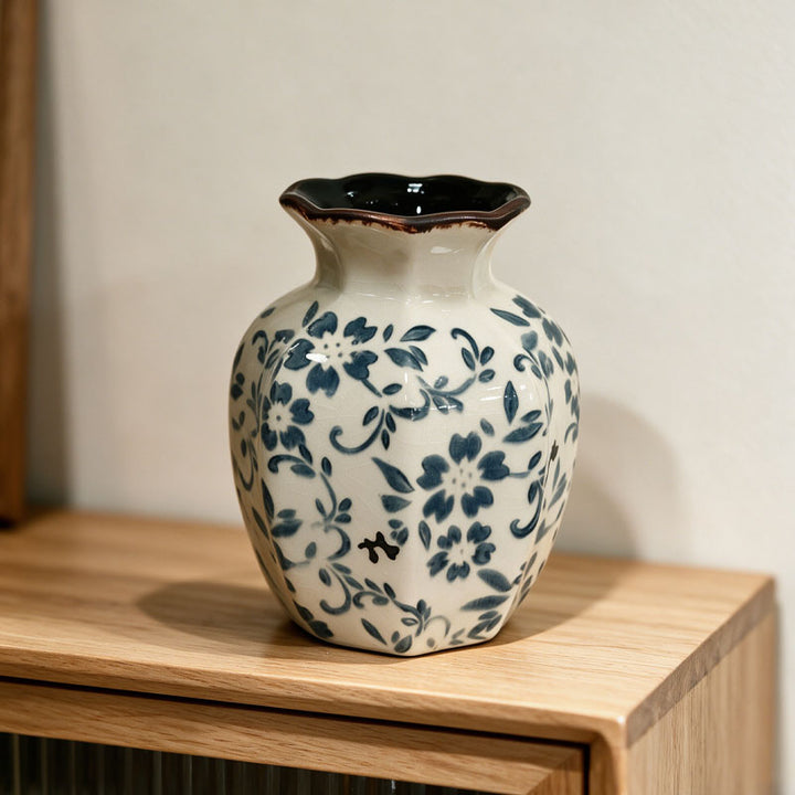 Exquisite Blue and White Porcelain Vase Ornament with Ice-Crackle Glaze