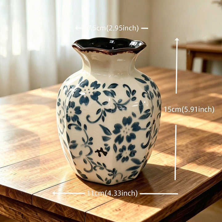 Exquisite Blue and White Porcelain Vase Ornament with Ice-Crackle Glaze