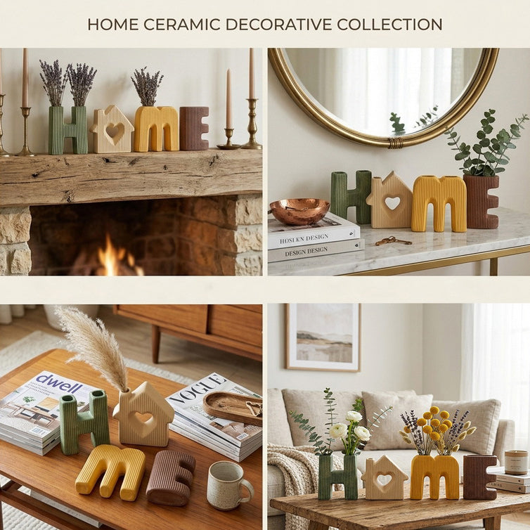 "HOME" Letter Ceramic Vase Set Gift