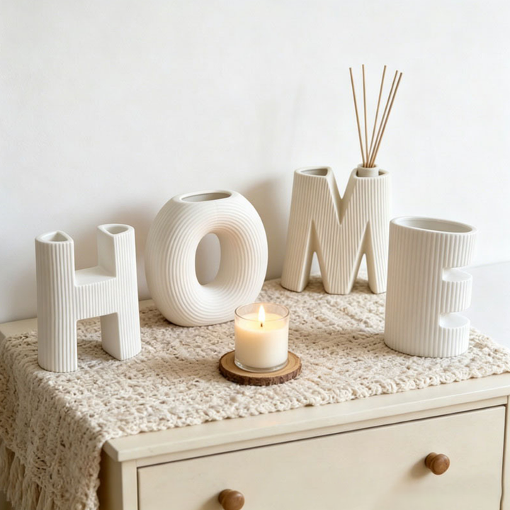 "HOME" Letter Multicolored Ceramic Vase Set